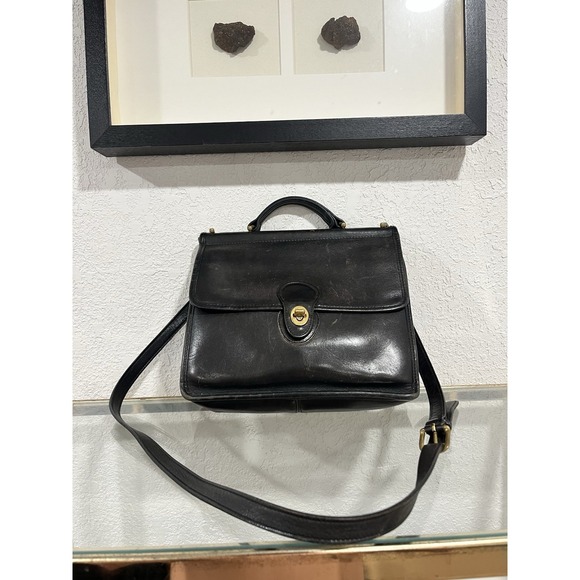 Vintage Coach 9927 2way Shoulder Bag Turnlock Black Leather Willis 